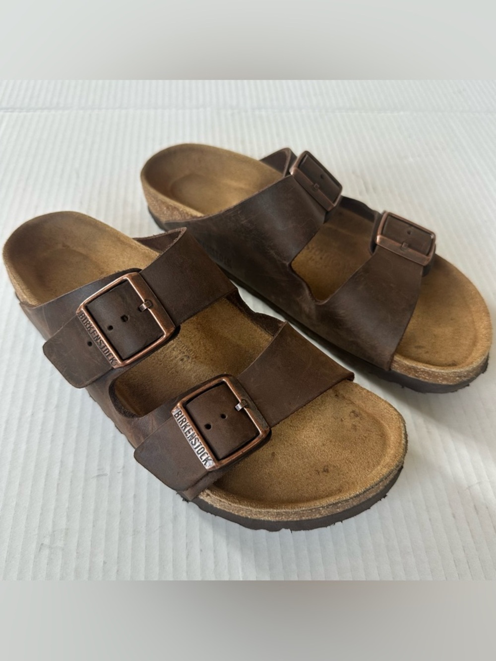 Birkenstock Women Arizona Mocha Brown Birkibuc Sandals Slide Size 39 US 8 / 8.5